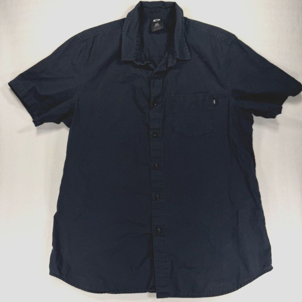 Vintage Y2K Oakley Mens Short Sleeve Button Shirt Size Medium Black Surf Skate